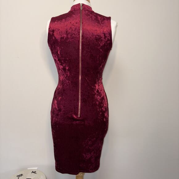 Charlotte Russe Crushed Velvet Bodycon Faux Wrap Choker Neck Gold Zip Mini Med - Picture 3 of 16